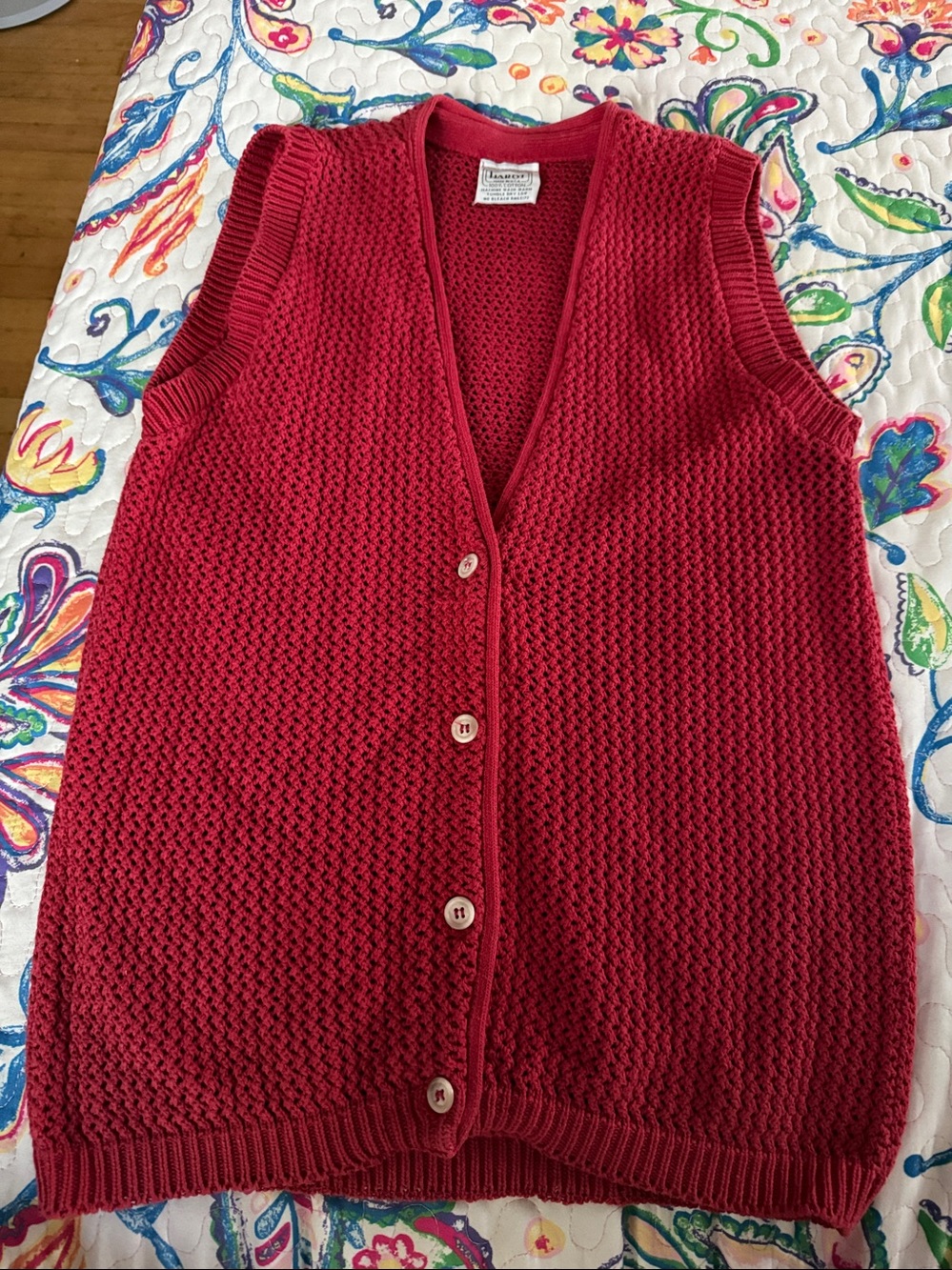 HAROT Vintage 80s Cotton Crimson Button Front Sweater Vest